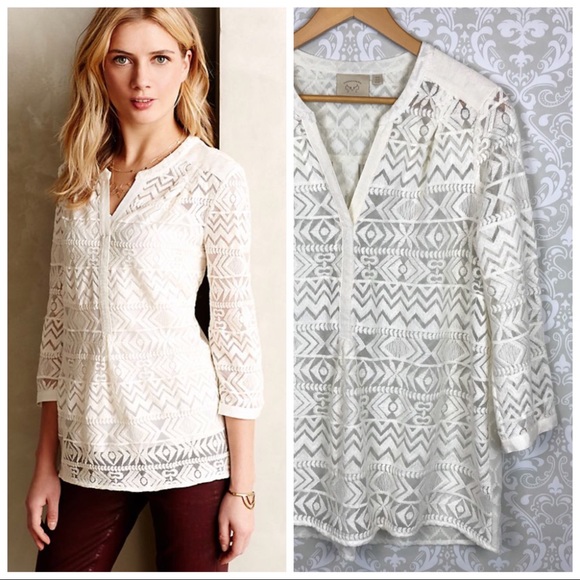 Anthropologie Tops - VANESSA VIRGINIA Anthro Embroidered Tulle Blouse